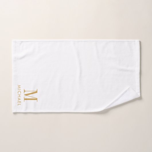 Monogramme simple moderne Gold Nom du script blanc (Serviette à main)
