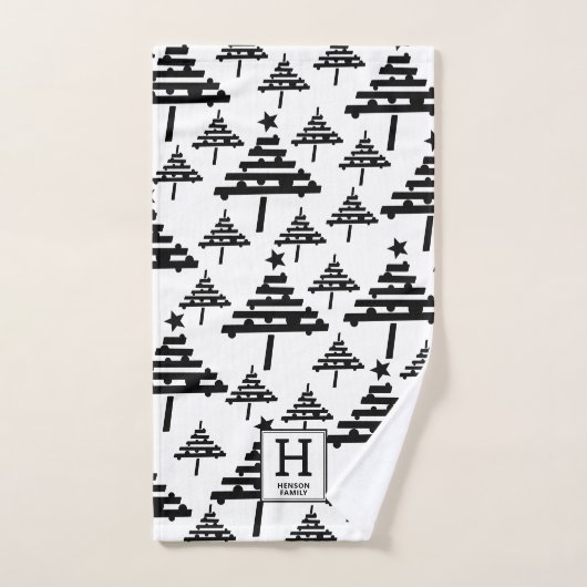 Monogramme simple noir blanc de Noël (Serviette à main)