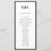 Monogramme simple Programme de mariage noir et bla (Dos)