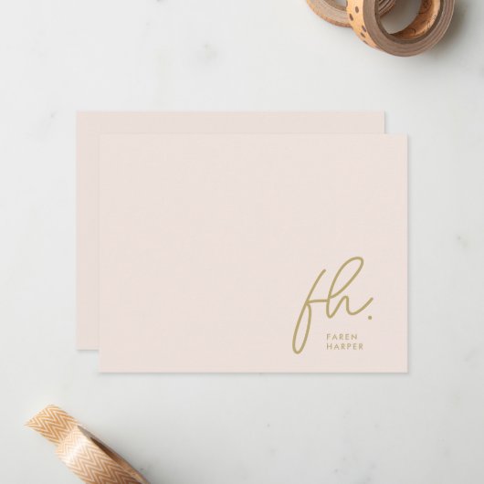 Monogramme Simple Script Chic Blush Social Carte p (Devant/Arrière en situation)