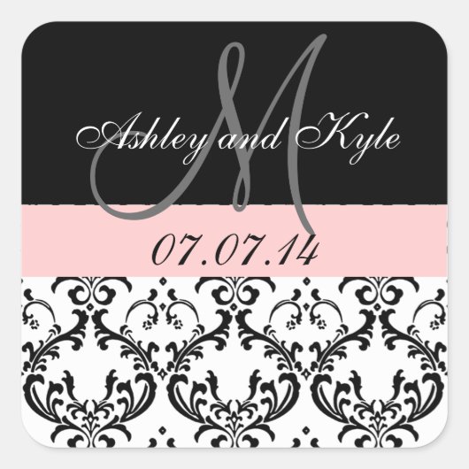 Monogramme soft rose Damask Enregistrer Stickers D (Devant)