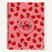 monogramme stijlvol roze en rood hartpatroon notitieboek (Voorkant)