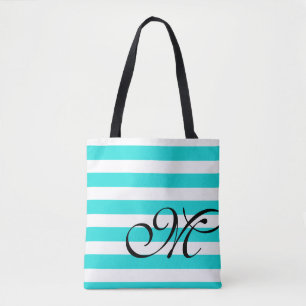Monogramme & Stripes Beach Blue Aqua Sac fourre-to