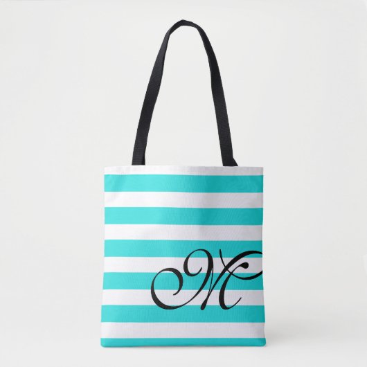 Monogramme & Stripes Beach Blue Aqua Sac fourre-to (Devant)