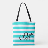 Monogramme & Stripes Beach Blue Aqua Sac fourre-to (Dos)