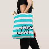 Monogramme & Stripes Beach Blue Aqua Sac fourre-to (De près)