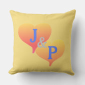 Monogramme Sunset Coeur Jaune Coussin bleu (Recto)