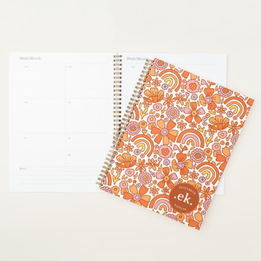 Monogramme super Retro Orange Florals (Devant avec enveloppe)