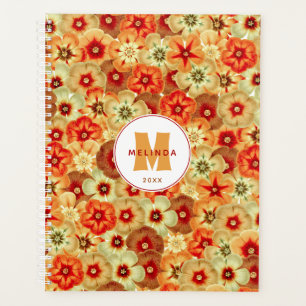 Monogramme super Retro Orange Hippie Fleurs