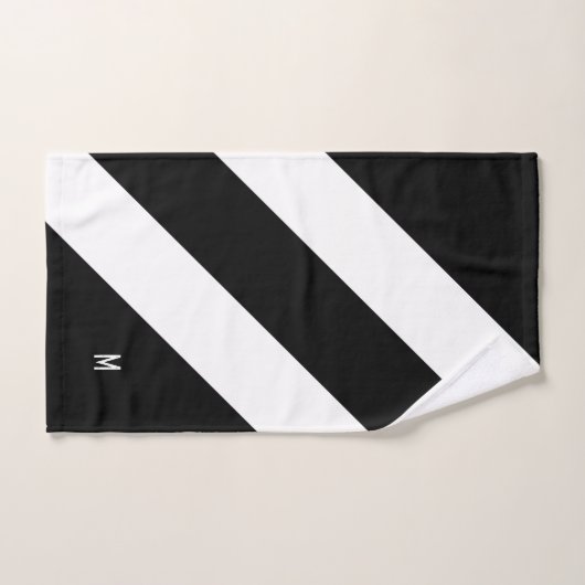 Monogramme sur Abstrait noir et blanc rayé (Serviette à main)