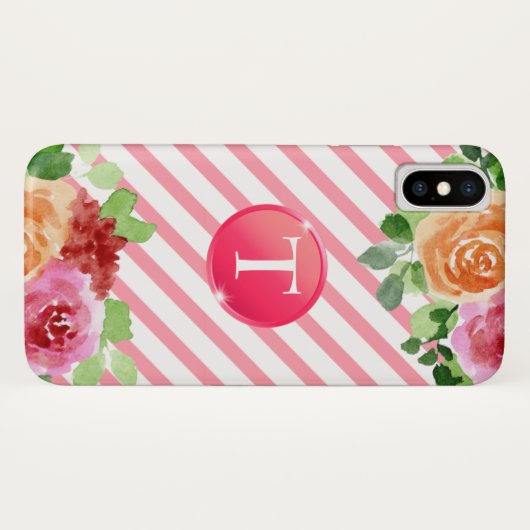 Monogramme sur Floral iPhone X Coque (Dos (Horizontal))