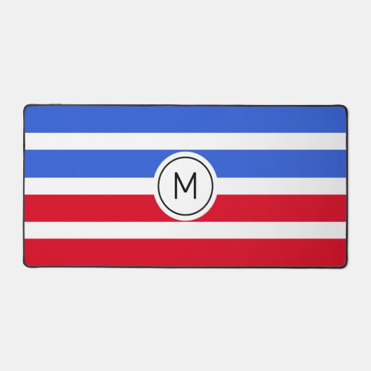 Monogramme sur fond rayé bleu saphir, rouge et bla (Recto)