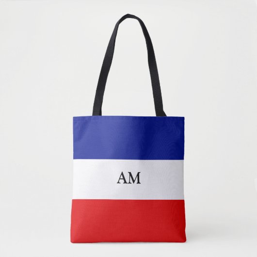 Monogramme sur Sac fourre-tout rayé bleu rouge et  (Devant)