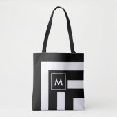 Monogramme sur Sac fourre-tout rayé noir et blanc (Devant)