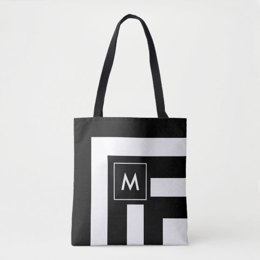 Monogramme sur Sac fourre-tout rayé noir et blanc (Devant)