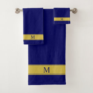 Monogramme sur serviette de bain or et bleu marine