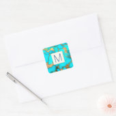 monogramme sur sticker carré en pierre turquoise (Enveloppe)