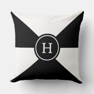 Monogramme sur un coussin jeté abstrait noir et bl