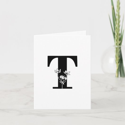 Monogramme T floral sur carte de note blanche (Devant)