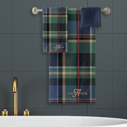 Monogramme Tartan Bleu Nuit Vert ID1141B