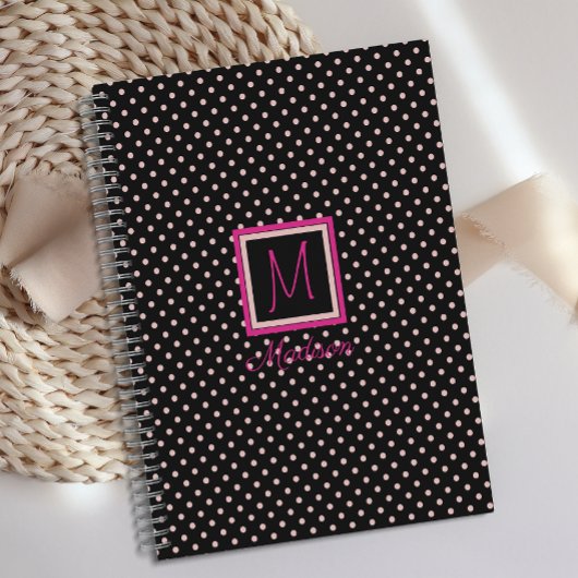 Monogramme tendance à pois noir et rose