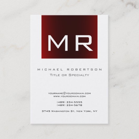 Monogramme tendance Carte de visite blanc rayé rou (Devant)