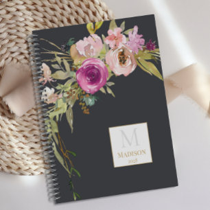 Monogramme tendance floral rose poudré violet
