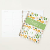 Monogramme tendance girly floral vert jaune (Devant avec enveloppe)