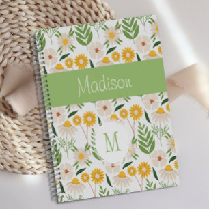 Monogramme tendance girly floral vert jaune