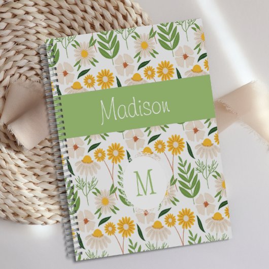 Monogramme tendance girly floral vert jaune