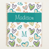 Monogramme tendance multicolore de cœurs dessinés (Devant)