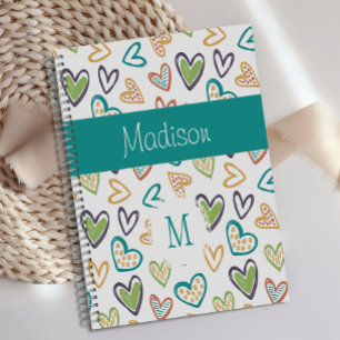 Monogramme tendance multicolore de cœurs dessinés