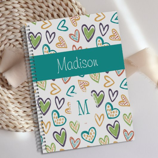 Monogramme tendance multicolore de cœurs dessinés