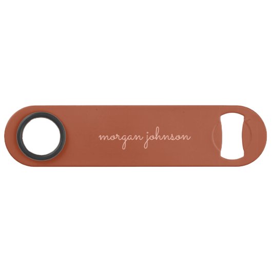 Monogramme tendance | Orange brûlé + Nom du script (Devant (Horizontal))
