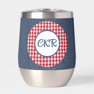 Monogramme, Texte Enduit Gingham Rouge Acier Ino