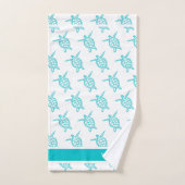 Monogramme Tortues de mer Turquoise Bleu Nautique  (Serviette à main)