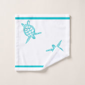 Monogramme Tortues de mer Turquoise Bleu Nautique  (Gant de toilette)
