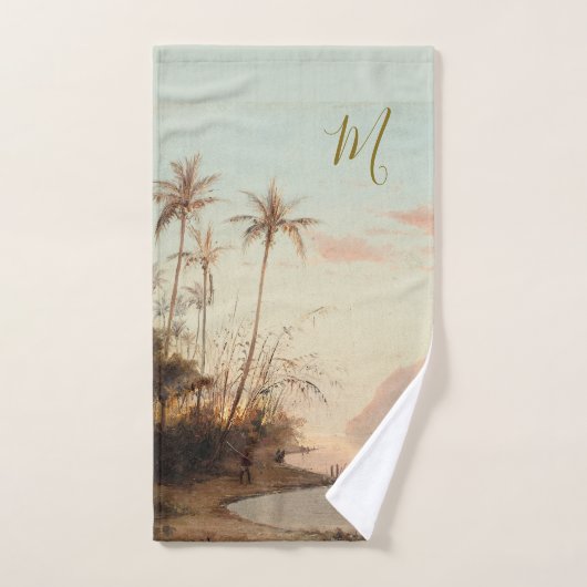 Monogramme Tropical Palm Tree Vintage Élégant (Serviette à main)