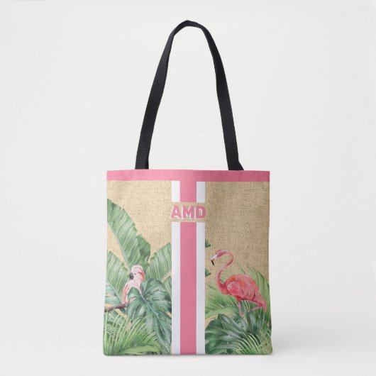 Monogramme tropical Sac fourre-tout de jute Faux B (Devant)