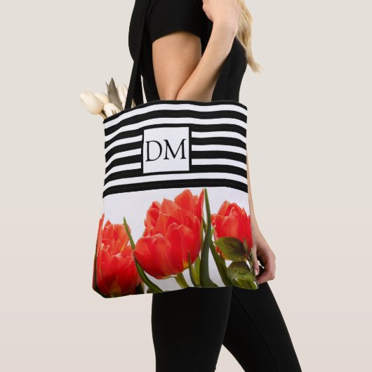 Monogramme Tulipes rouges avec Sac fourre-tout à b (De près)