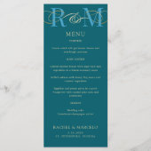 Monogramme Turquoise Aqua Turquoise Elégant Menu M (Devant)