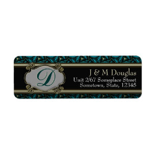 Monogramme Turquoise Black Gold Étiquette de adres
