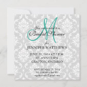 Monogramme Turquoise Bridal Shower Invitation Dama (Dos)