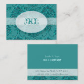 Monogramme, turquoise carte de chubby damassé (Devant / Derrière)