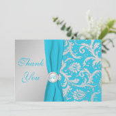 Monogramme Turquoise, Carte de remerciements Argen (Debout devant)