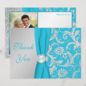 Monogramme Turquoise, Carte de remerciements Argen (Devant / Derrière)