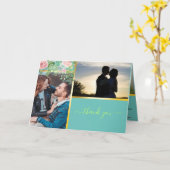 Monogramme turquoise 💍 Carte photo Merci moderne (Fleur jaune)