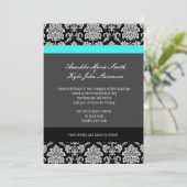 Monogramme turquoise Damask Faire-part de mariage (Debout devant)