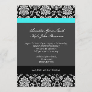 Monogramme turquoise Damask Faire-part de mariage