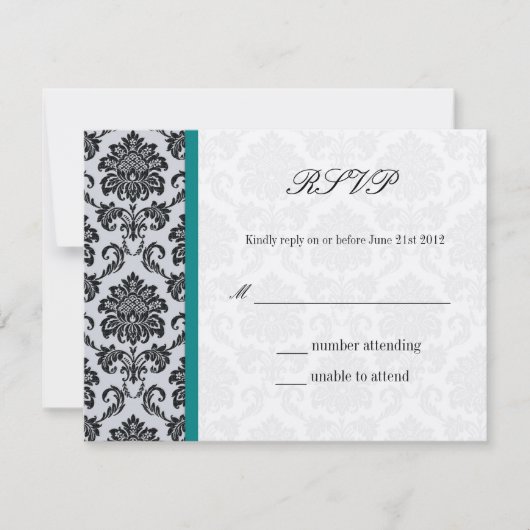 Monogramme turquoise Damask Vintage Wedding RSVP (Devant)